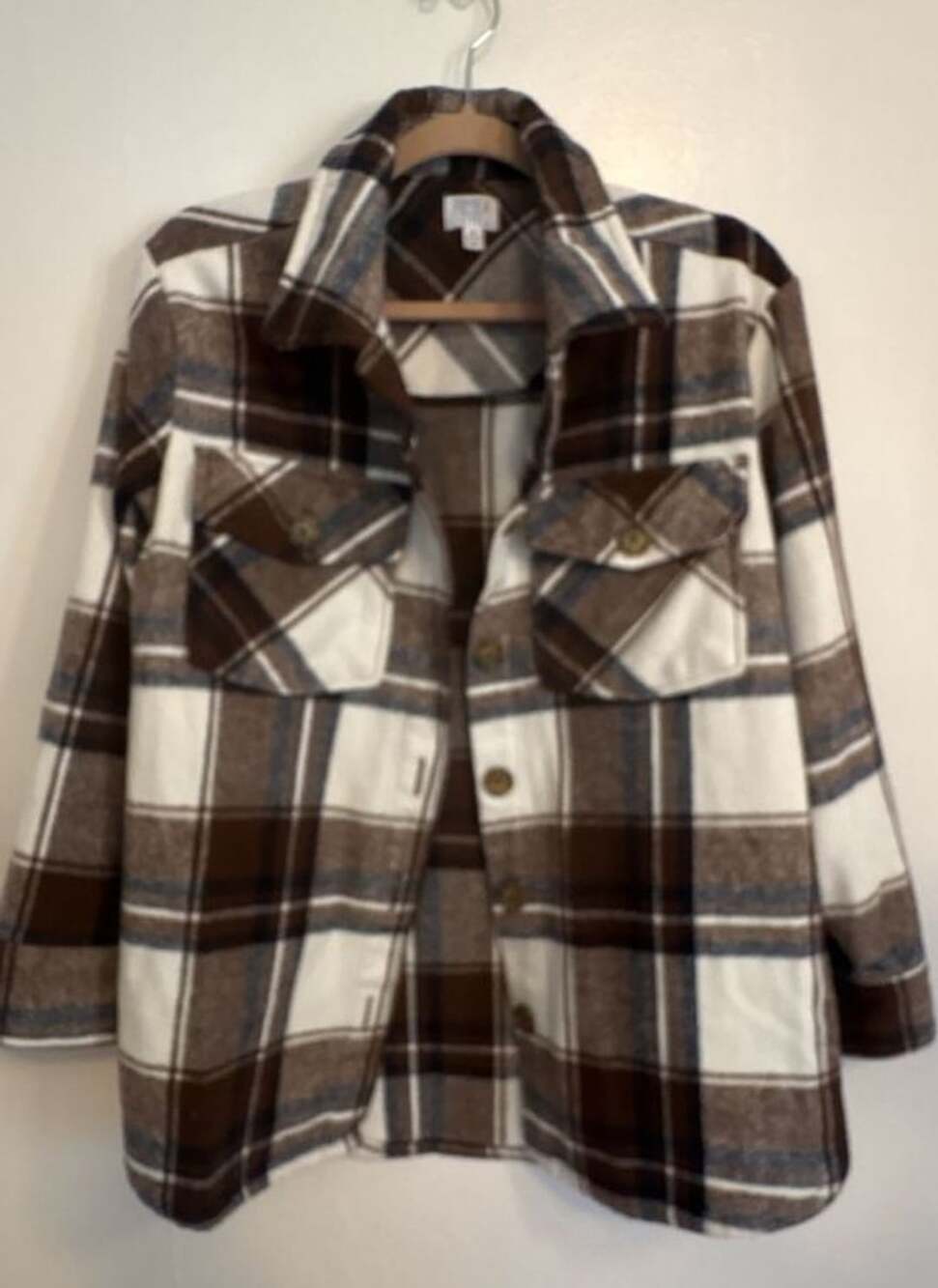 Time and Tru Plaid Shacket Women’s M 8-10 Brown Cream Fall Shirt Jacket
